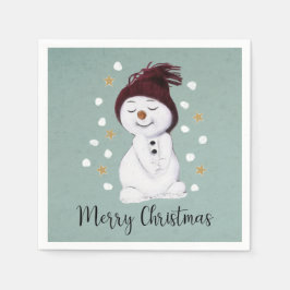 Niedlich Happy Snowman Winter Blue Weihnachten Serviette