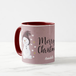 Niedlich Happy Snowmen Pink Weihnachtsfeiertag Tasse