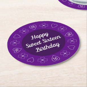 Niedlich Happy Sweet 16 Geburtstag Lila festlich Runder Pappuntersetzer