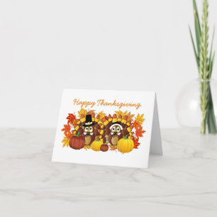 Niedlich Happy Thanksgiving Pilgrim Owls Feiertagskarte