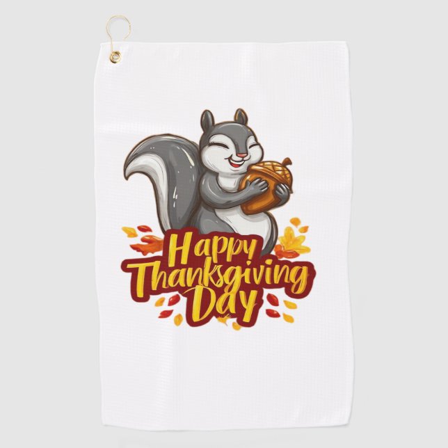 Niedlich Happy Thanksgiving Squirrel Classic T - S Golfhandtuch (Vorderseite)