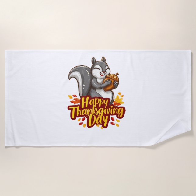Niedlich Happy Thanksgiving Squirrel Classic T - S Strandtuch (Vorderseite)