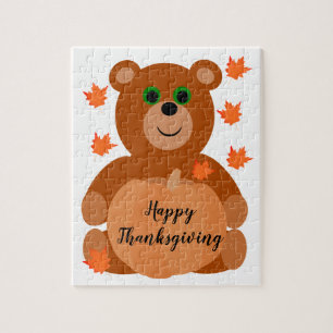 Niedlich Happy Thanksgiving Teddy Bar Pumpkin Blät Puzzle