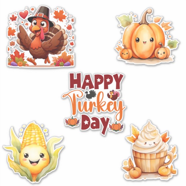 Niedlich Happy Turkey Day Erntedank Stickers Aufkleber (Vorderseite)