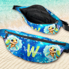 Niedlich Happy Turtle Boy Ocean Blauer Name Bauchtasche