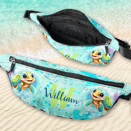 Niedlich Happy Turtle Boy Ocean Türkis Name Bauchtasche