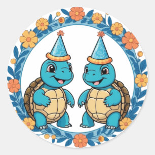 Niedlich Happy Turtle Geburtstagsparty Runder Aufkleber