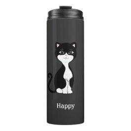 Niedlich Happy Tuxedo Cat auf fast schwarz Thermosbecher