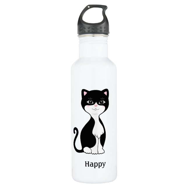 Niedlich Happy Tuxedo Cat Edelstahlflasche (Vorderseite)