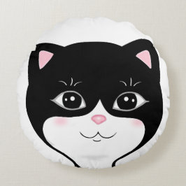 Niedlich Happy Tuxedo Cat Face Rundes Kissen