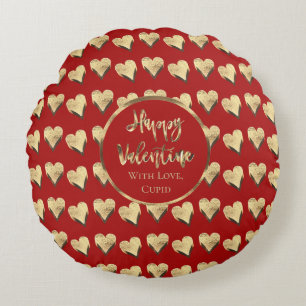 Niedlich Happy Valentine Hearts Pattern Red Rundes Kissen