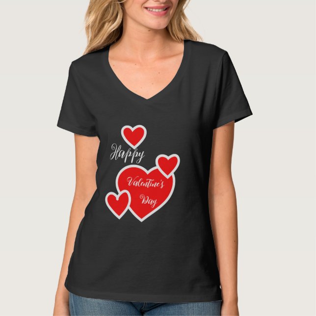 Niedlich Happy Valentine's Day Black Heart T - Shi T-Shirt (Vorderseite)