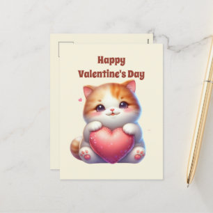 Niedlich Happy Valentine's Day Cat Kids Feiertagspostkarte