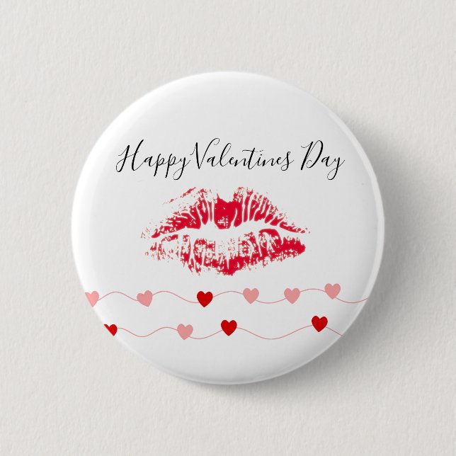 Niedlich Happy Valentines Day Kiss Rosa Herz Button (Vorderseite)