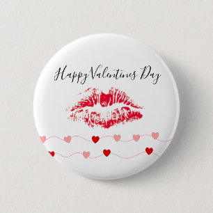 Niedlich Happy Valentines Day Kiss Rosa Herz Button
