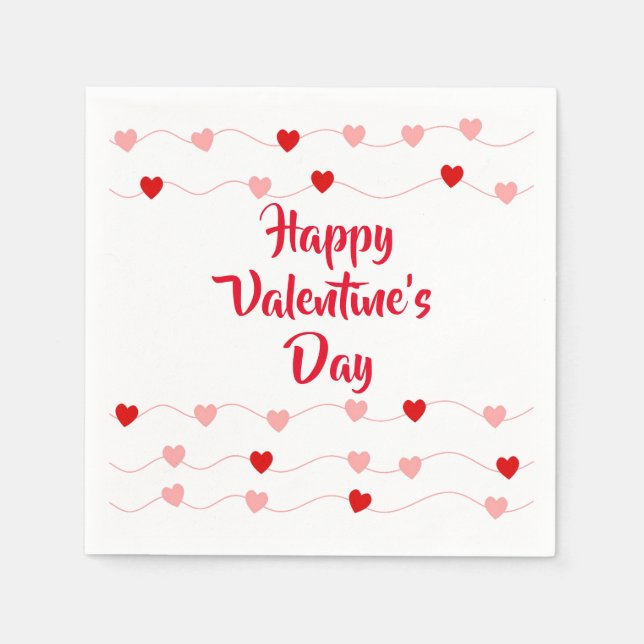 Niedlich Happy Valentines Day Pink Red String Herz Serviette (Vorderseite)