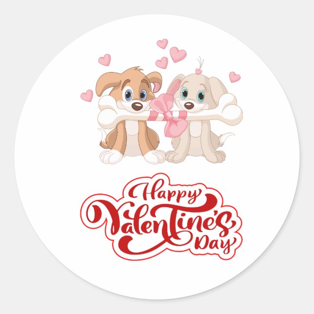 Niedlich Happy Valentine's Day Puppy Runder Aufkleber (Vorderseite)