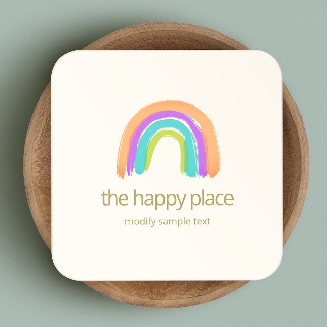 Niedlich Happy Watercolor Rainbow Square Business  Quadratische Visitenkarte (Von Creator hochgeladen)