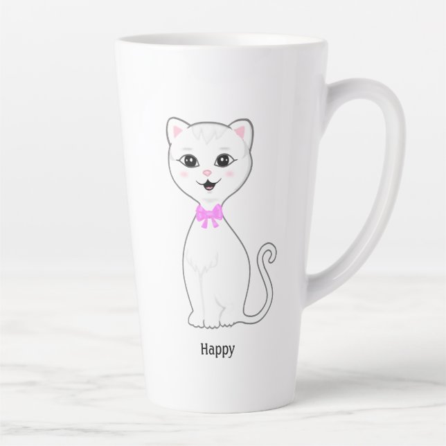Niedlich Happy White Cat Cartoon Milchtasse (Rechts)
