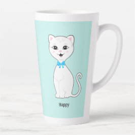 Niedlich Happy White Cat on Light Blue Milchtasse