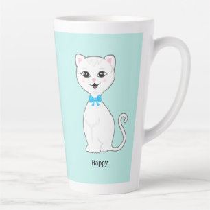 Niedlich Happy White Cat on Light Blue Milchtasse