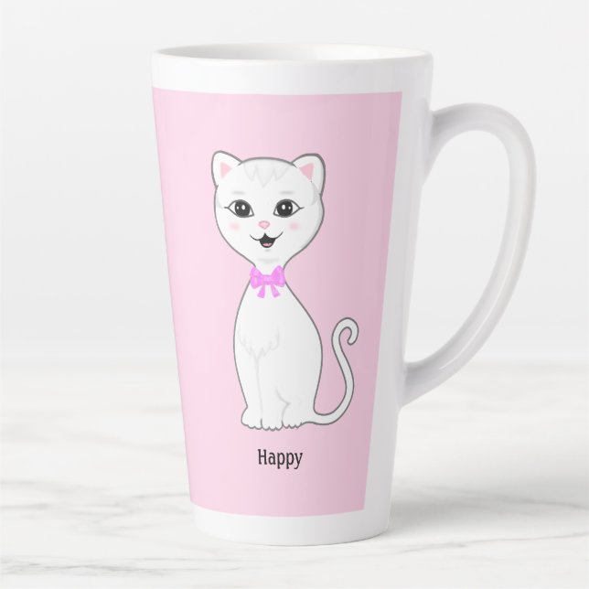 Niedlich Happy White Cat on Light Pink Milchtasse (Rechts)