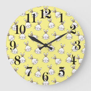 Niedlich Happy White Oaster Bunny Pattern Große Wanduhr