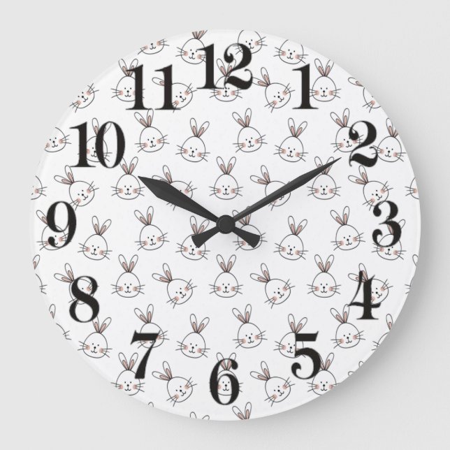 Niedlich Happy White Oaster Bunny Pattern Große Wanduhr (Vorderseite)