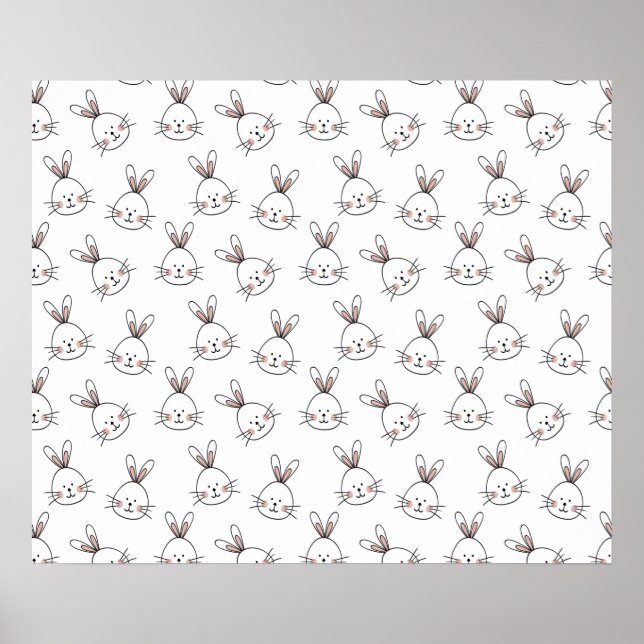 Niedlich Happy White Oaster Bunny Pattern Poster (Vorne)