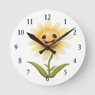 Niedlich Happy Yellow Blume Runde Wanduhr