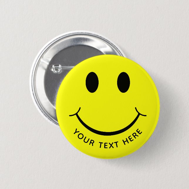 Niedlich Happy Yellow Face Add Text Button (Vorne & Hinten)