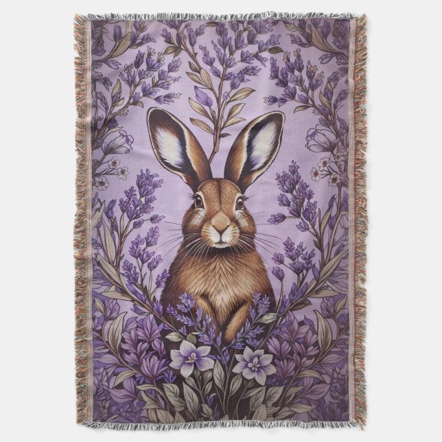 Niedlich Hare with Lavender William Morris Inspiri Decke (Vorderseite Vertikal)