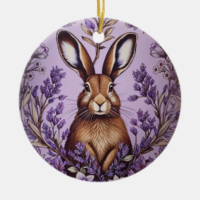 Niedlich Hare with Lavender William Morris Inspiri Keramik Ornament (Vorne)