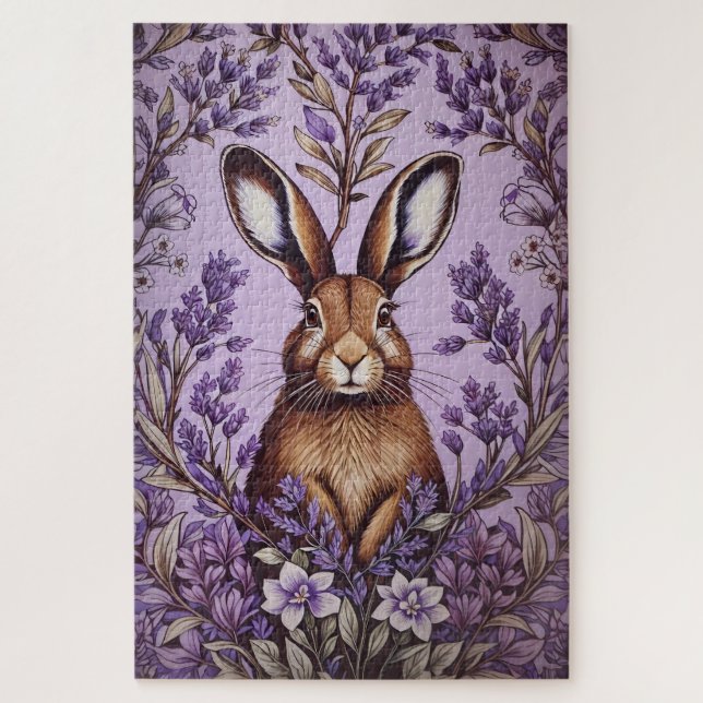 Niedlich Hare with Lavender William Morris Inspiri Puzzle (Vertikal)
