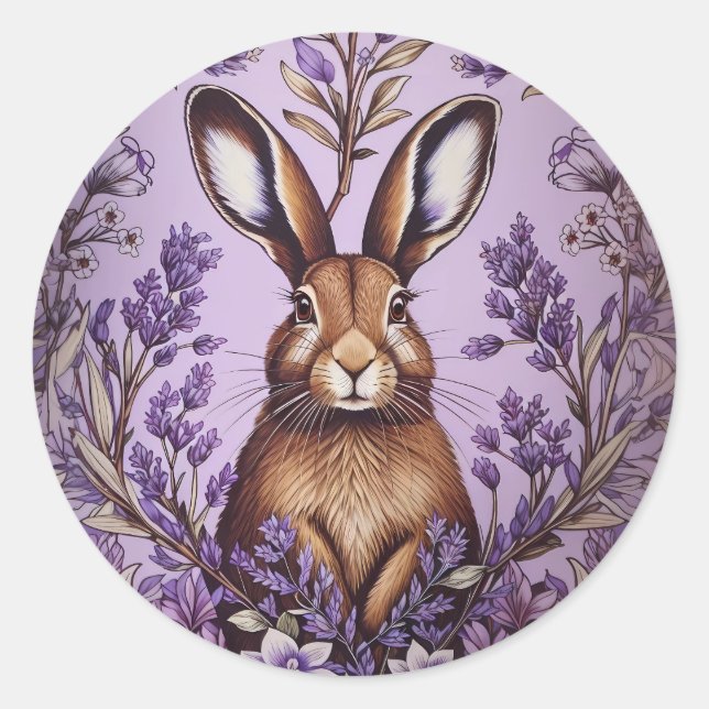 Niedlich Hare with Lavender William Morris Inspiri Runder Aufkleber (Vorderseite)