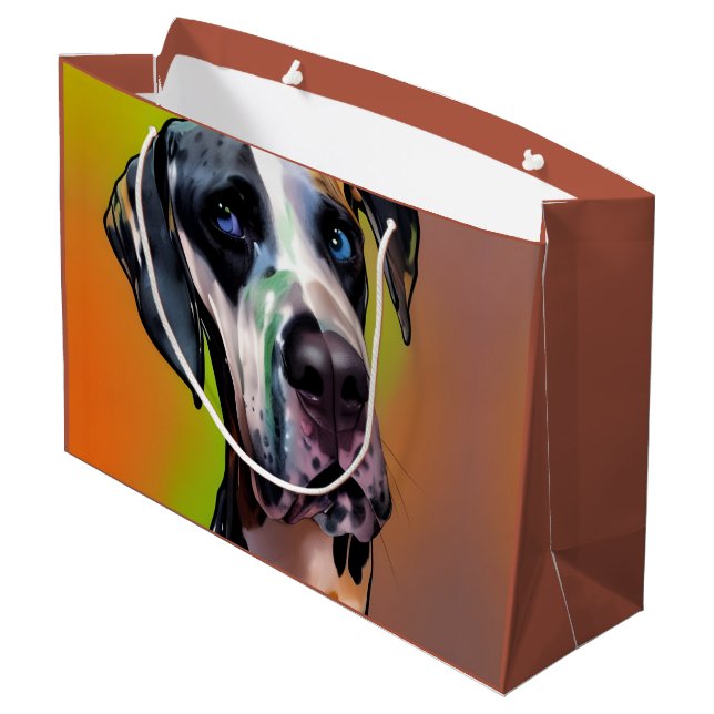 Niedlich Harlequin Great Dane Große Geschenktüte (Rückseite Schrägansicht)