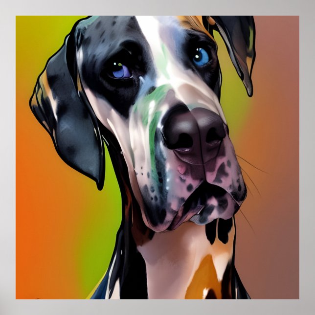 Niedlich Harlequin Great Dane Poster (Vorne)