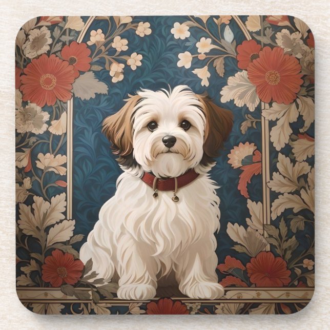Niedlich Havanese Dog William Morris Floral Getränkeuntersetzer (Vorderseite)