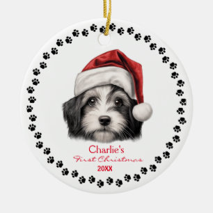 Niedlich Havanese Hund Weihnachtsmannmütze Paw 1. Keramik Ornament