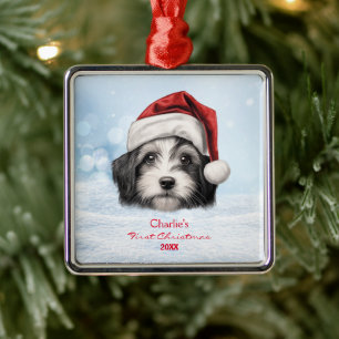 Niedlich Havanese Hund Weihnachtsmannmütze Persona Ornament Aus Metall