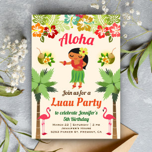 Niedlich Hawaiian Hula Girl Luau Geburtstagsparty  Einladung