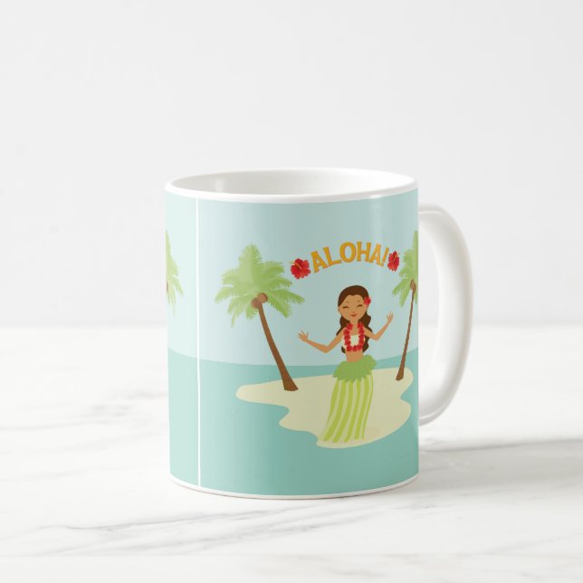 Niedlich Hawaiian Luau Aloha Hula Girl Tasse (VorderseiteRechts)