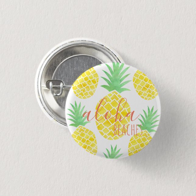 Niedlich Hawaiian Watercolor Ananas Aloha Strände Button (Vorne & Hinten)
