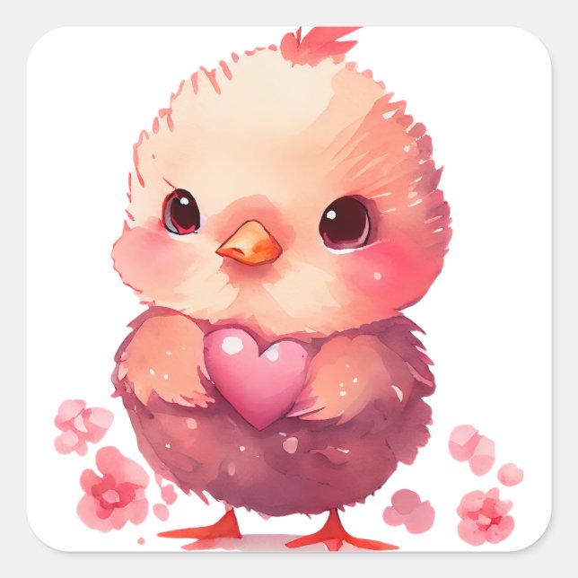 Niedlich Heart Chick Valentine Quadratischer Aufkleber (Vorderseite)