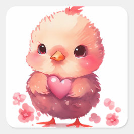 Niedlich Heart Chick Valentine Quadratischer Aufkleber