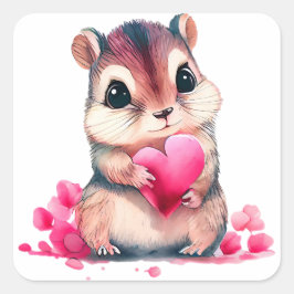 Niedlich Heart Chipmunk Valentine Quadratischer Aufkleber