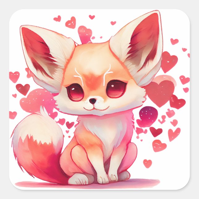 Niedlich Heart Fox Valentine Quadratischer Aufkleber (Vorderseite)