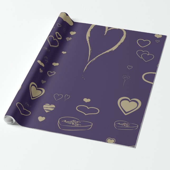 Niedlich Heart Modern Dark Lila Geschenkpapier (Ungerollt)