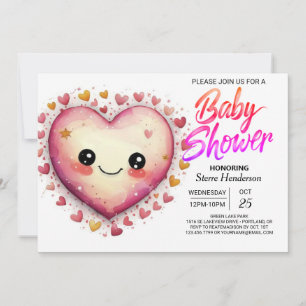 Niedlich Heart Modern Pink Hearts Baby Dusche Einladung