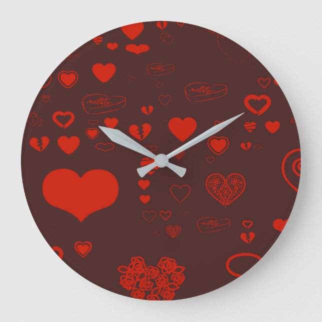 Niedlich Heart Modern Red Pattern Große Wanduhr (Vorderseite)